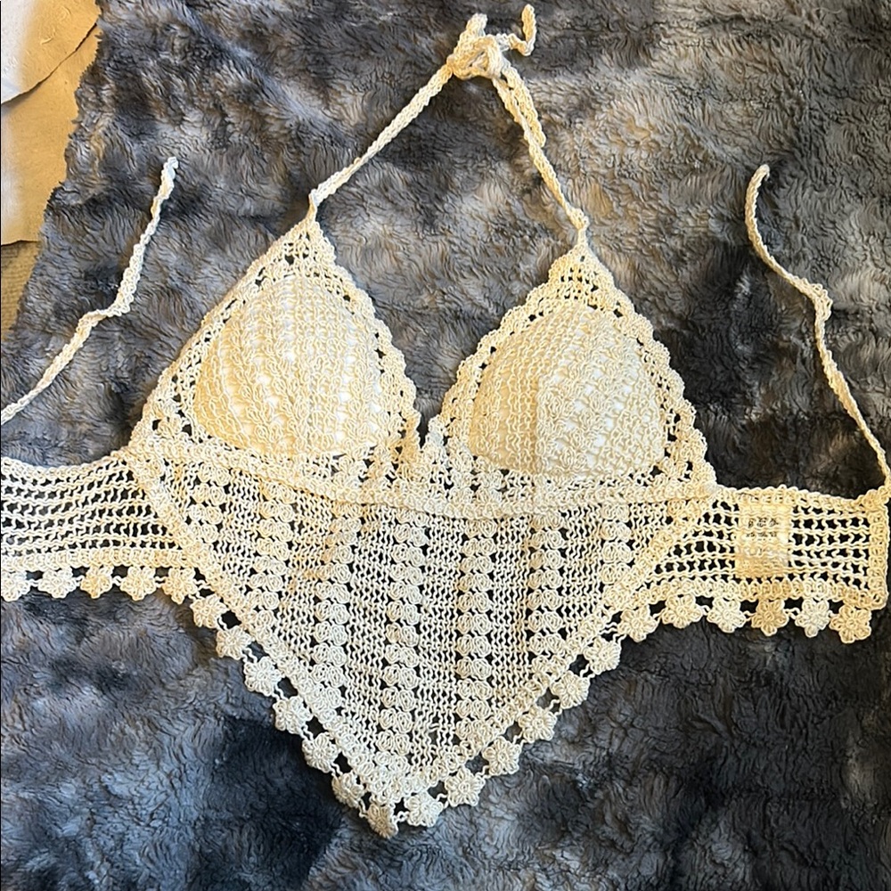Crochet Halter Top in Cream